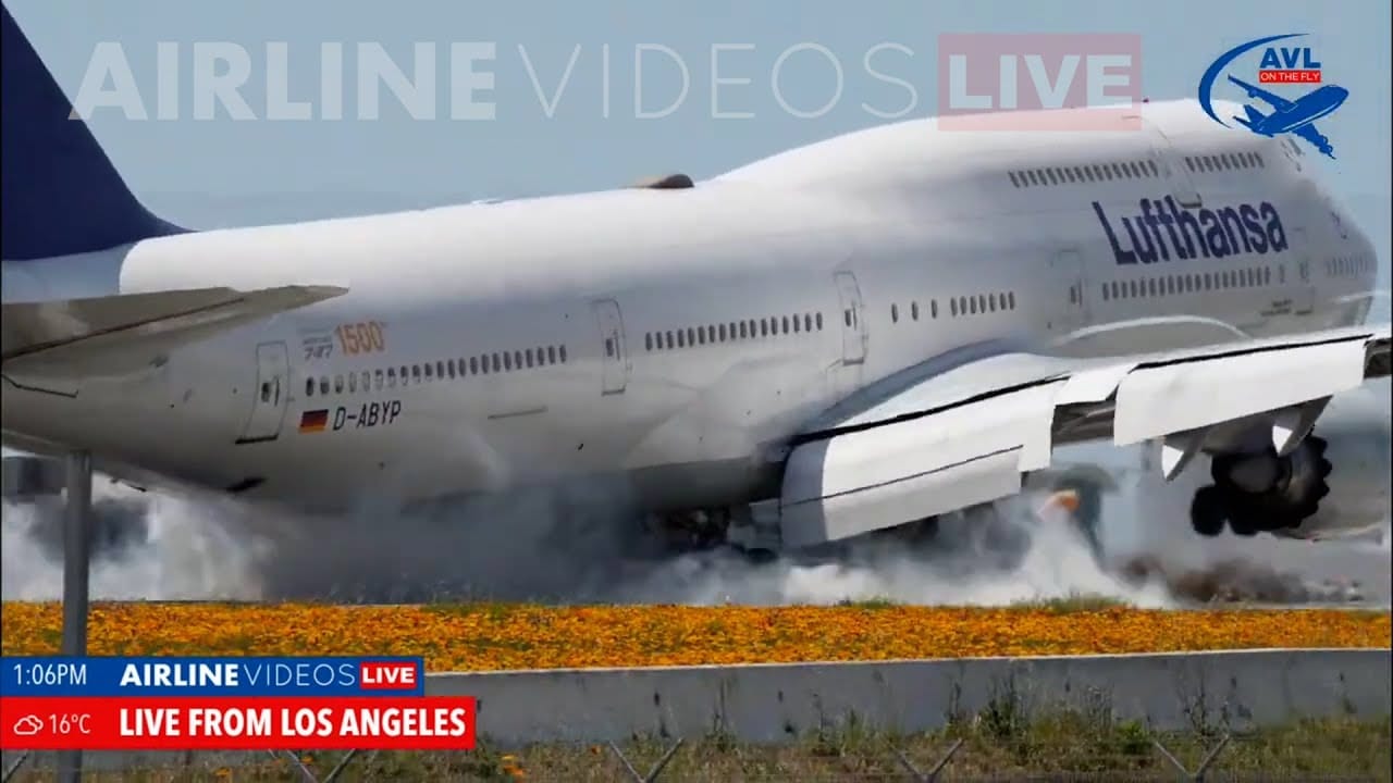Dramatic: Lufthansa Boeing 747-8 Smacks The Runway at LAX and Goes Around